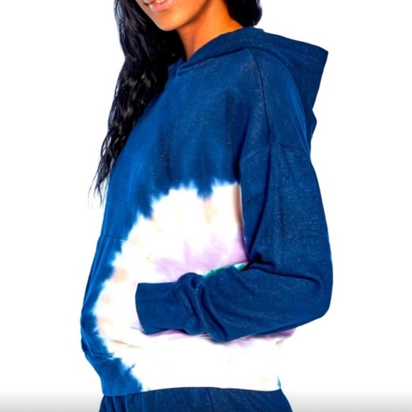 Wildfox French Terrycloth Navy Tie-Dye Hoodie & Jogger Set - Picture 2 of 14